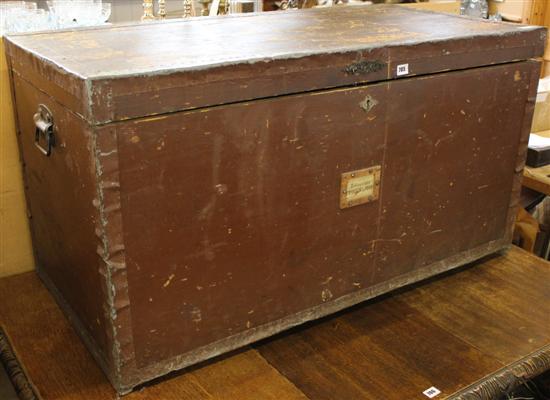 Large metal bound pine box